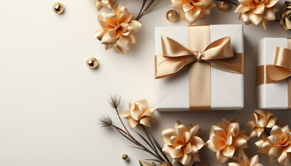 Naklejka na ściany i meble Gift box decoration for winter birthday celebration, love and romance generated by AI