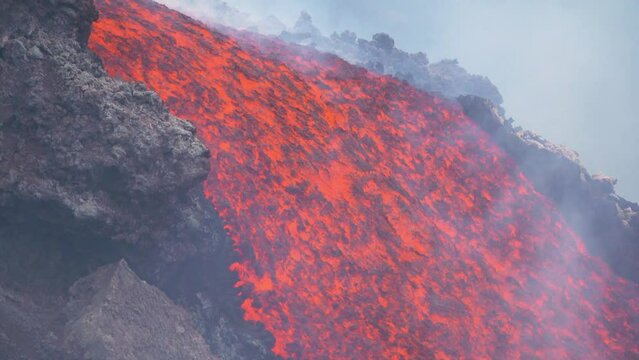 Etna Eruption in Sicily. Lava flow 