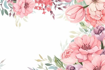 Card template featuring beautiful watercolor flowers. Generative AI