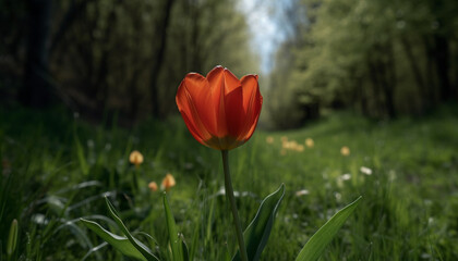 A vibrant meadow of tulips blossoms in the spring generated by AI
