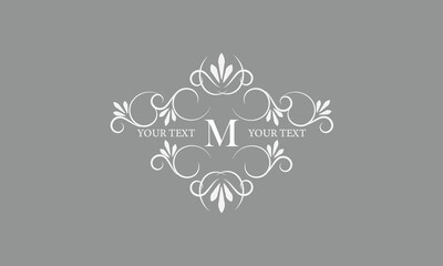 Decorative monogram design with letter M in the center. Luxury logo for sign, restaurant, boutique, cafe, hotel, heraldry, jewelry, fashion