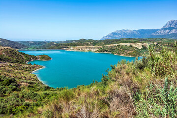 Fototapeta na wymiar Christianoupolis dam water reservoir in Messenia, Greece
