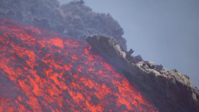 Etna Eruption in Sicily. Lava flow 