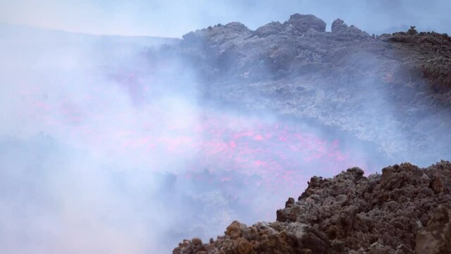 Etna Eruption in Sicily. Lava flow 