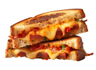Tomato grilled cheese on transparent background. Generative AI.