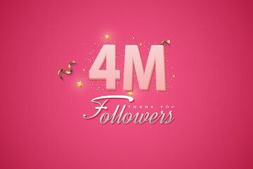 4000 followers card light Pink 4M celebration on Pink background, Thank you followers, 4M online social media achievement poster, 