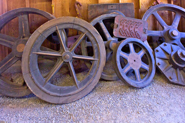 Assorted Flywheels from Mining equipment used in Sierra Nevada Foothills, California 