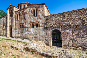Fototapeta na wymiar View of the Stone Greek traditional old Orthodox church in Christianoupoli