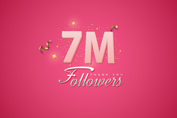 7000 followers card light Pink 7M celebration on Pink background, Thank you followers, 7M online social media achievement poster,