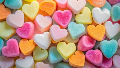 Colorful heart shaped candies and sweets for valentine's day