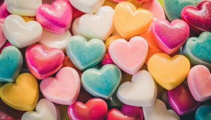 Colorful heart shaped candies and sweets for valentine's day - obrazy, fototapety, plakaty