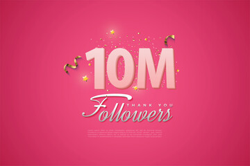10000 followers card light Pink 10M celebration on Pink background, Thank you followers, 10M online social media achievement poster,
