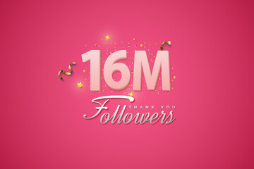 16000 followers card light Pink 16M celebration on Pink background, Thank you followers, 16M online social media achievement poster,