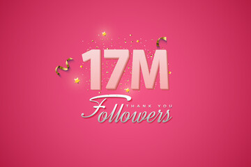 17000 followers card light Pink 17M celebration on Pink background, Thank you followers, 17M online social media achievement poster,