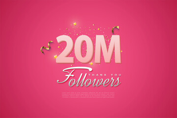 20000 followers card light Pink 20M celebration on Pink background, Thank you followers, 20M online social media achievement poster,