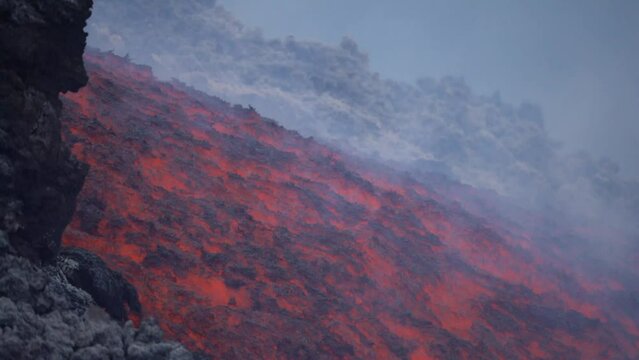 Etna Eruption in Sicily. Lava flow 