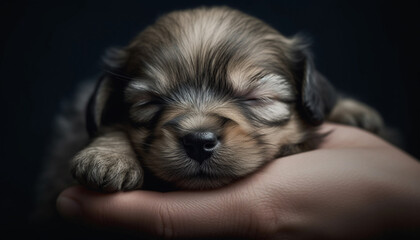 Cute small puppy sleeping, eyes closed, innocence, love, relaxation generated by AI