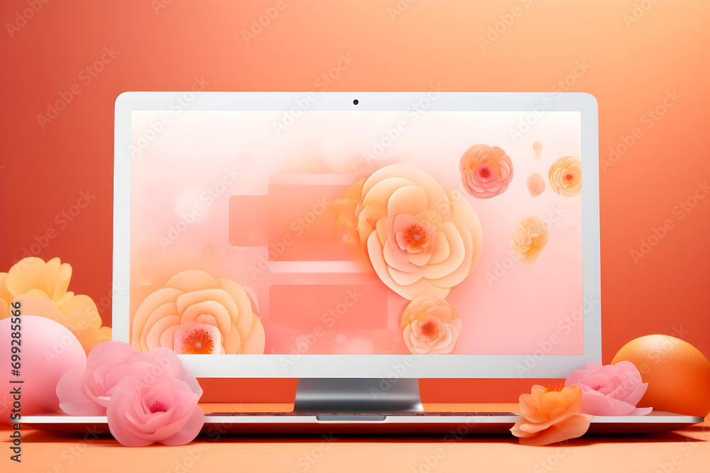 Wall mural colorful view of the website design on the computer screen in the style of peach fuzz color. heartfe