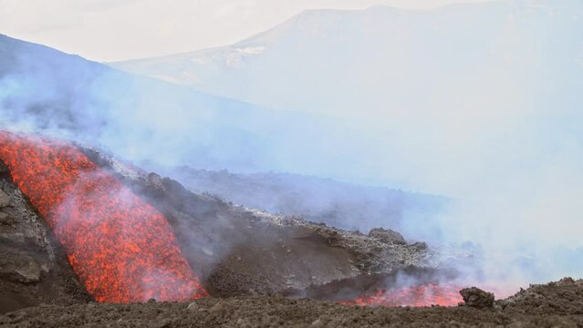 Etna Eruption in Sicily. Lava flow 