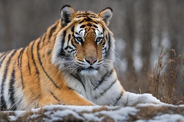 Fototapeta premium siberian tiger in snow