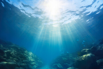 Fototapeta na wymiar Sunrays Illuminating Underwater World