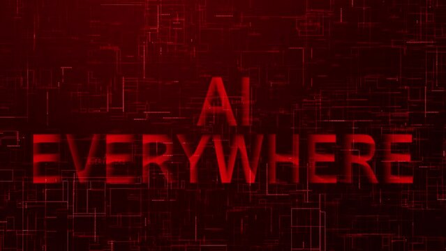 AI everywhere text technology data line animation red color