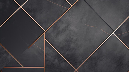 Charcoal gray marble, rose gold geometric lines; modern chic background for special occasion stationery. - obrazy, fototapety, plakaty