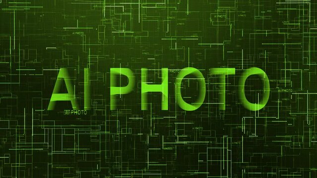 AI photo text technology data line animation green color