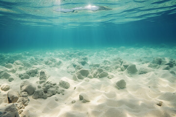 Obraz premium Underwater Sea: Exploring the Deep Abyss with Blue Sunlight - Captivating Oceanic Depths - Created with Generative AI Tools
