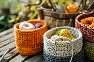 Obraz premium Cozy Cotton Yarn Basket - Soft Textile Storage for Craft Enthusiasts - Created with Generative AI Tools
