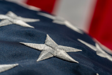 Detail of the American flag with stars, closeup. Independence day. USA flag