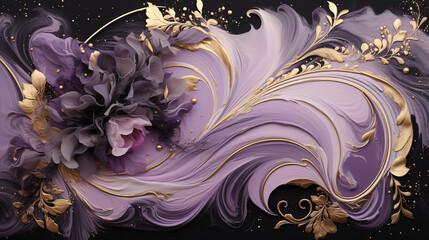 Black marble, lavender swirls, golden floral accents; exquisite canvas for emotions on special occasion cards.