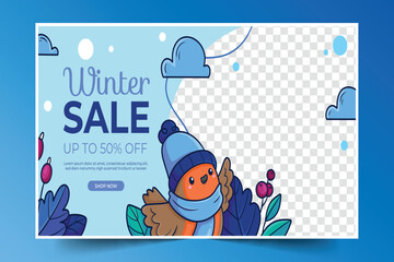 hand drawn horizontal sale banner template wintertime season design vector illustration
