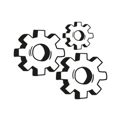 Gear wheel and cog wheel mechanism cartoon icon. Business concept innovation and movement. Vector illustration doodle style.