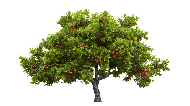 Orchard tree with ripe red apples, cut out