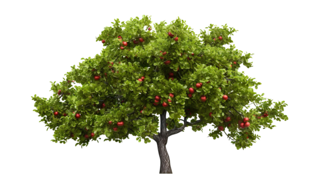 Orchard tree with ripe red apples, cut out