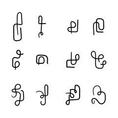 Vector set of abstract symbols. Fictional signs. Hand drawn squiggles.