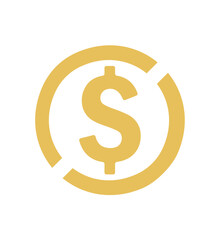 Cashback icon dollar with back arrow , return money, cash back rebate, gold web symbol on white background