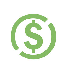 Cashback icon dollar with back arrow , return money, cash back rebate, green web symbol on white background