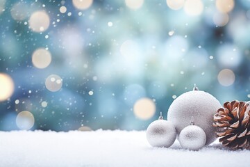 Fototapeta na wymiar Christmas white decorations on snow.