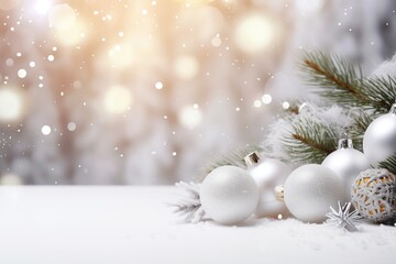 Fototapeta na wymiar Christmas white decorations on snow.