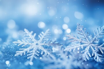 Cristal snowflakes on snow, macro.