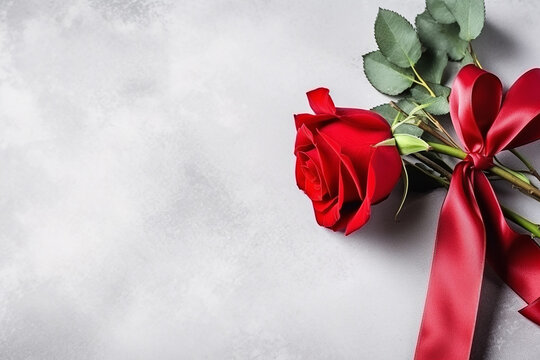 Romantic Red Rose with Ribbon on Black Background - Created with Generative AI Tools