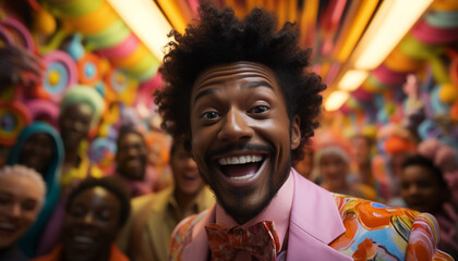 Obraz premium Young adults enjoying a colorful Brazilian carnival with joy and excitement generated by AI