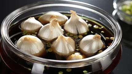 Foto op Canvas Close-up of pickled garlic with soy sauce on a jar. AI Generative © Witri