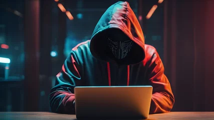 Deurstickers hacker with laptop © Xabi