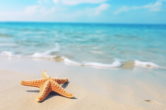 Tranquil Blue Ocean Wave on Sandy Beach - Serene Coastal Scene with Soft Waves - Created with Generative AI Tools