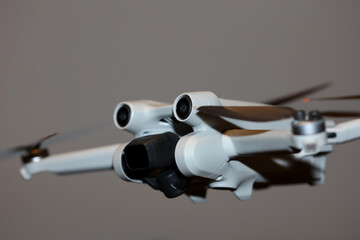 Macro view drone sensor and drone propeller focus is on second propeller droning concept video film making operator rent equipment backgrounds high quality footage’s