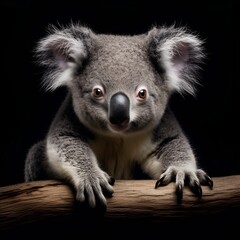 Fototapeta premium Koala portrait with a black background 