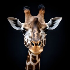 Giraffe portrait with a black background 